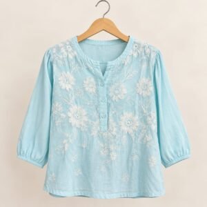 Light Blue Floral Embroidered